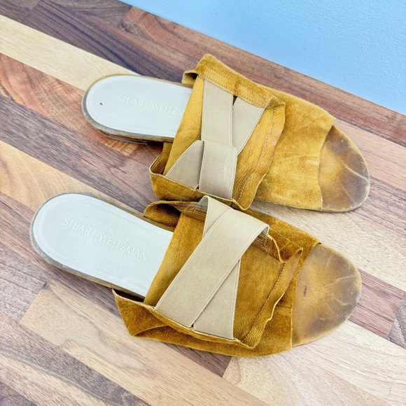 Stuart Weitzman leather ankle flat cognac suede tan sandals shoes Sz 8.5 - Picture 3 of 5